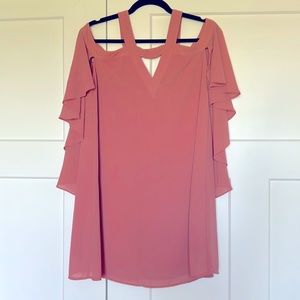Pinkblush Rose-Colored Chiffon Flutter-Sleeve Dress